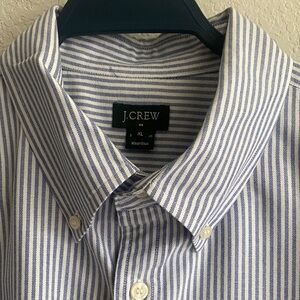 J. Crew Men's White and Blue Striped Shirt
